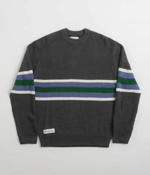 Butter Goods Stripe Knitted Sweatshirt - Charcoal