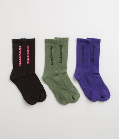 Salomon Everyday Crew Socks (3 Pack) - Liberty / Black / Deep Lichen Green