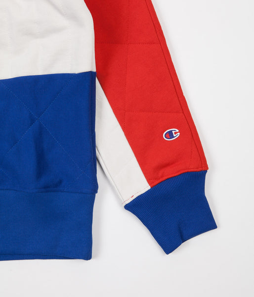 Champion blue red 2024 and white sweatshirt