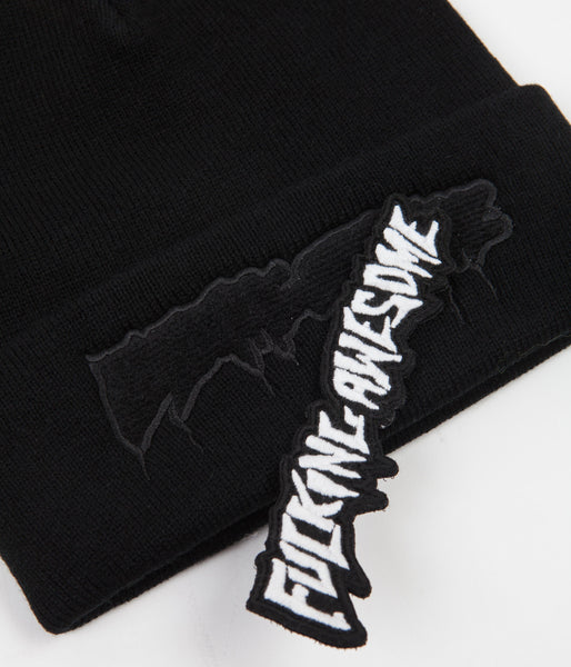 Fucking Awesome Velcro Stamp Cuff Beanie - Black | BillrichardsonShops