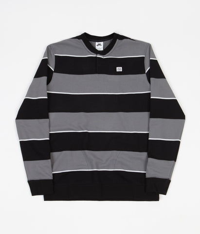 Nike SB Striped Henley Long Sleeve T Shirt Black Smoke Grey Whit Flatspot