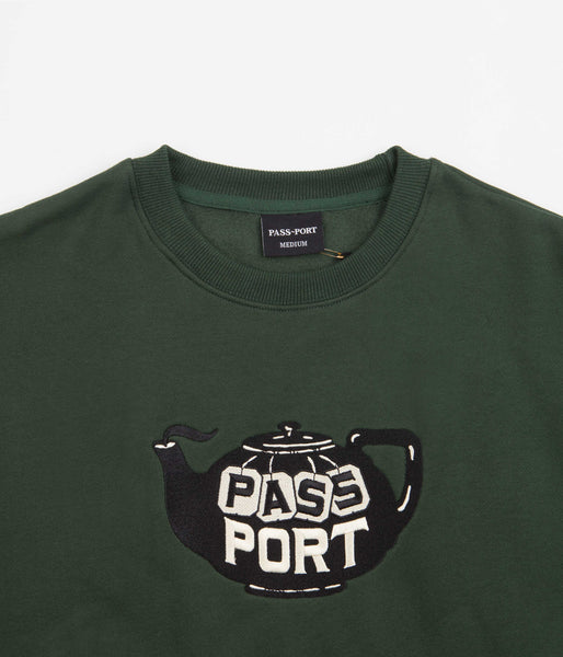 Pass Port Tea Pot Embroidery Crewneck Sweatshirt - Forest Green