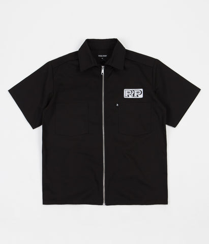 Pass Port Workers Zip-Up Short Sleeve Shirt - Black | Flatspot