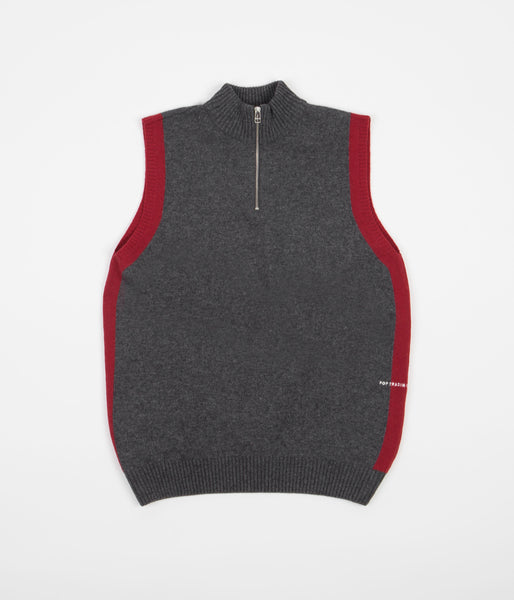 Pop Trading Company Half Zip Knitted Vest - Charcoal / Rio Red