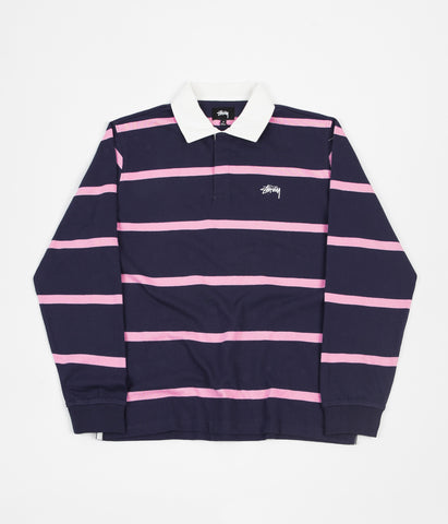 Stussy Hill Stripe Long Sleeve Rugby Shirt - Navy | Flatspot