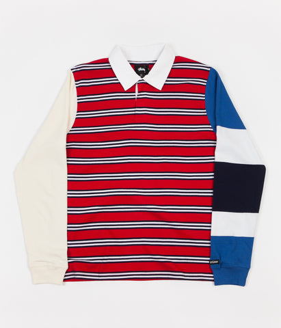 Stussy Mix Up Long Sleeve Rugby Shirt - Red | Flatspot