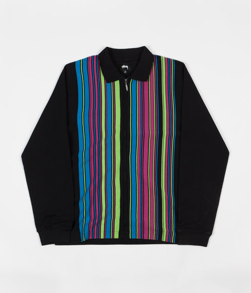 Stussy Simon Long Sleeve Zip Polo Shirt - Black