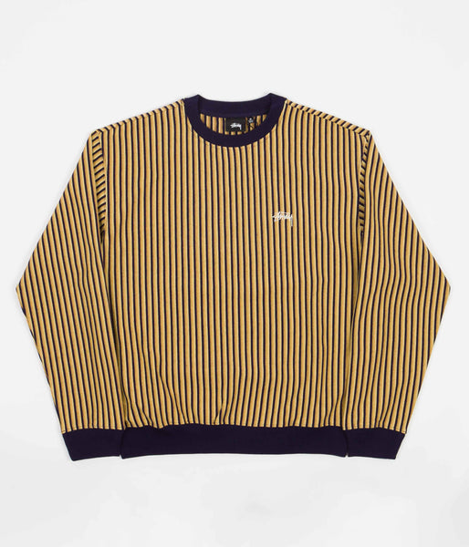 Stussy Vertical Dot Striped Crewneck Sweatshirt - Navy | Flatspot