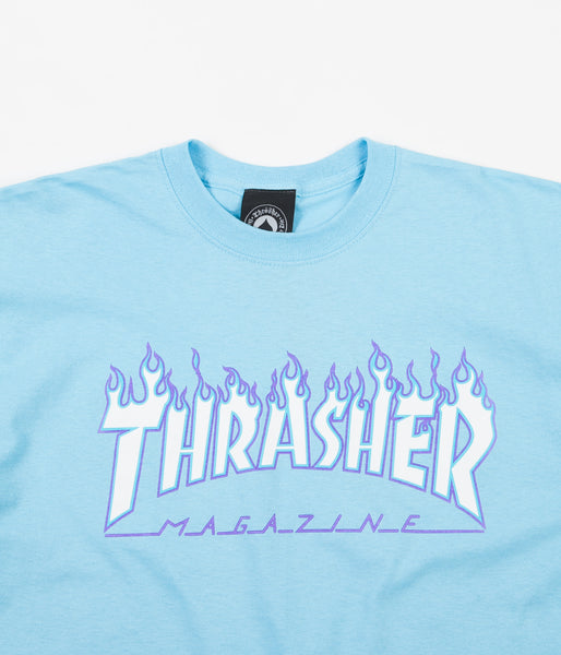 Thrasher Flame Logo T Shirt Sky Blue Flatspot