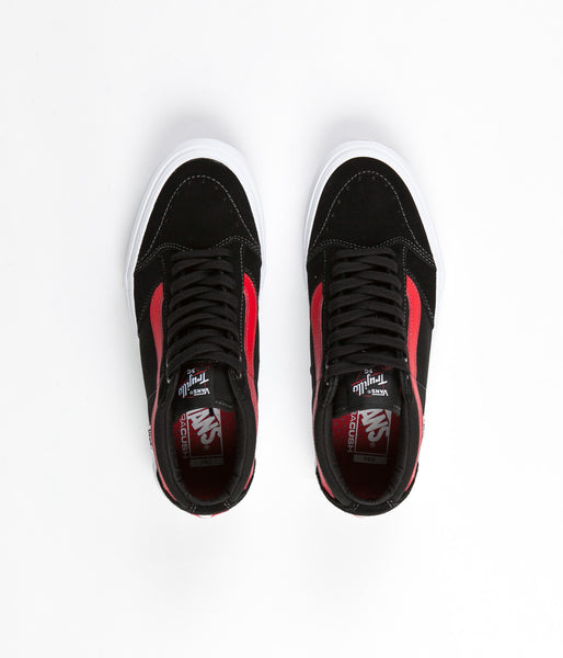 Vans black with hot sale red stripe