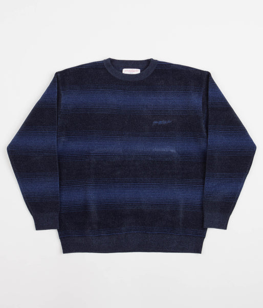 Yardsale Chenille Ripple Knitted Crewneck Sweatshirt - Navy / Blue