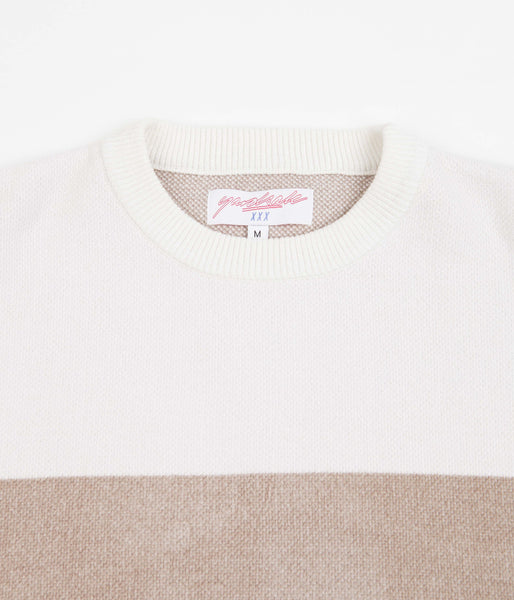 Yardsale Chenille Script Knitted Crewneck Sweatshirt - White / Brown / Tan