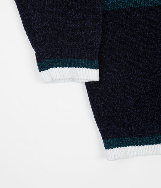 Yardsale Phantasy Chenille Knitted Crewneck Sweatshirt - Navy / Emeral