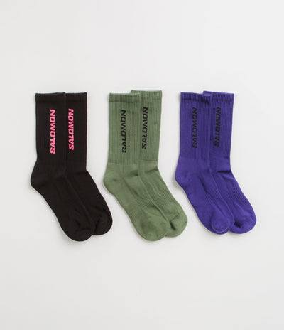 Salomon Everyday Crew Socks (3 Pack) - Liberty / Black / Deep Lichen Green