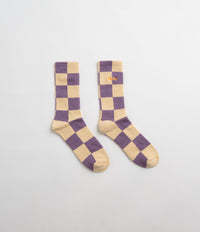 Butter Goods Checkered Socks - Eggplant / Tan