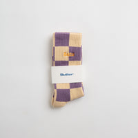 Butter Goods Checkered Socks - Eggplant / Tan thumbnail