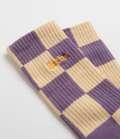 Butter Goods Checkered Socks - Eggplant / Tan