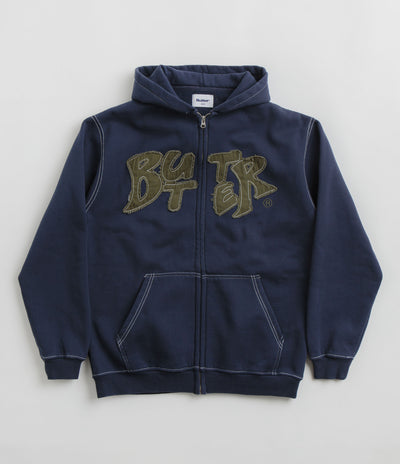 Butter Goods Fabric Applique Zip-Thru Hoodie - Navy