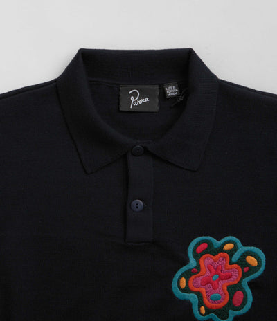 by Parra Flower Blob Knitted Polo Shirt - Midnight Blue