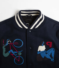 By Parra Run Sit & Bike Varsity Jacket in Navy Blue