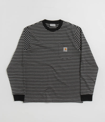 Carhartt Verner Pocket Long Sleeve T-Shirt - Verner Stripe / Black / Dark Grey Heather