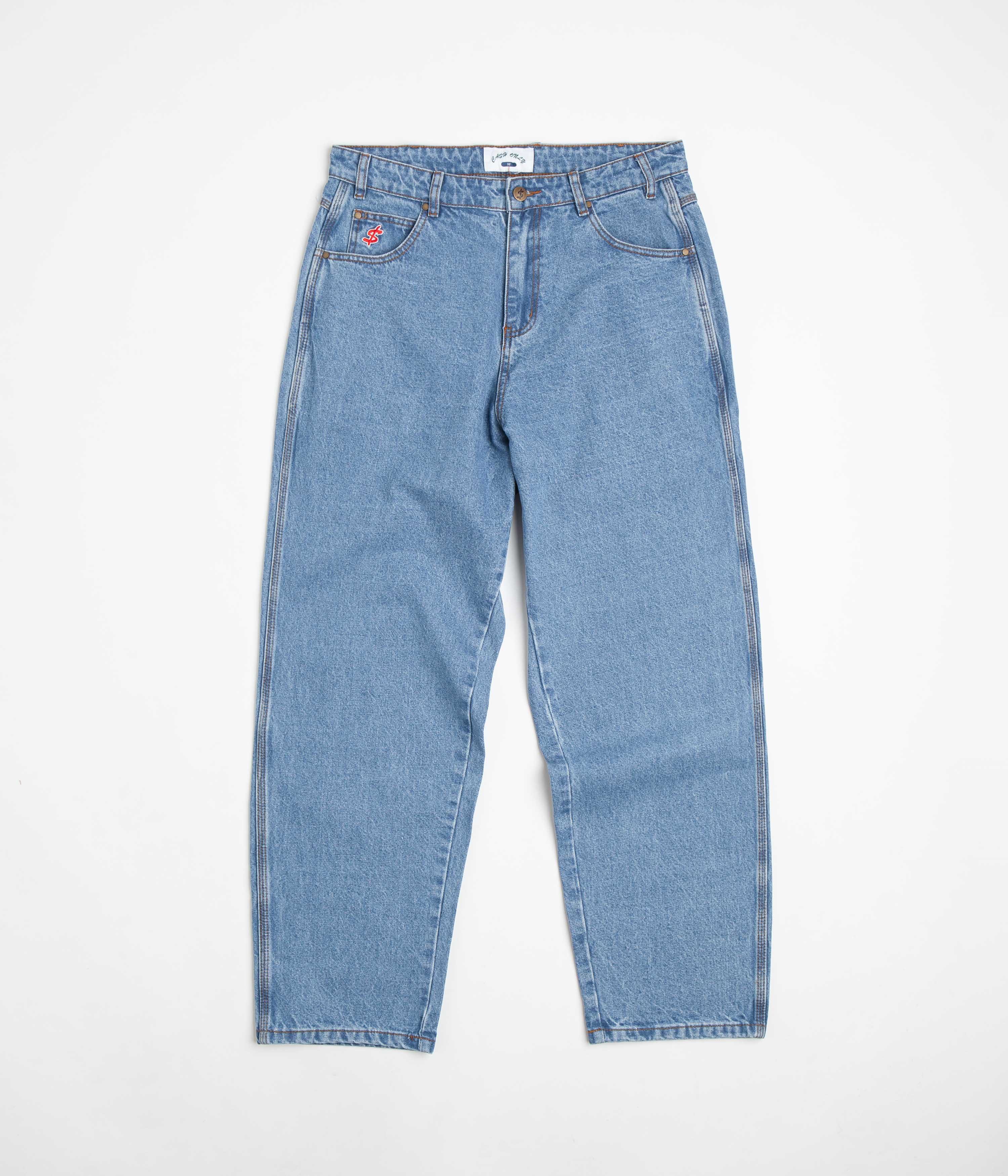 Cash Only Logo Baggy Jeans - Washed Indigo | Flatspot