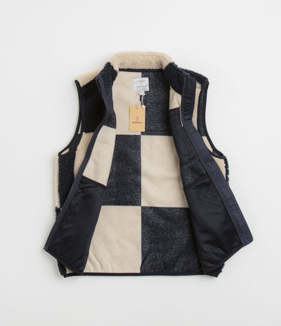 Gramicci Checkered Sherpa Vest - Natural / Navy Check