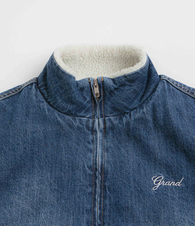 Grand Collection Denim Sherpa Track Jacket - Blue