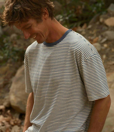 Mollusk Hemp T-Shirt - Natural / Indigo Stripe