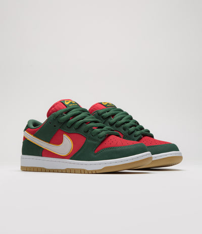 Nike SB Dunk Low Pro Premium Shoes - Fir / White - University Gold - Fire Red