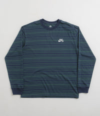 Nike SB Stripe Long Sleeve T-Shirt - Midnight Navy / Deep Jungle