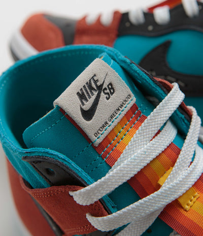 Nike SB x Di'Orr Greenwood Dunk High Decon Shoes - Turquoise Blue / Black - Rugged Orange