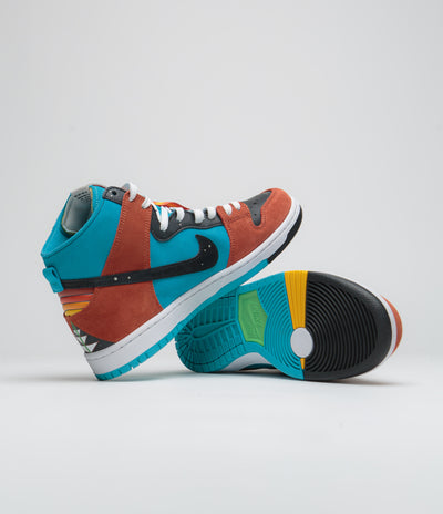 Nike SB x Di'Orr Greenwood Dunk High Decon Shoes - Turquoise Blue / Black - Rugged Orange