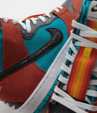 Nike SB x Di'Orr Greenwood Dunk High Decon Shoes - Turquoise Blue / Black - Rugged Orange