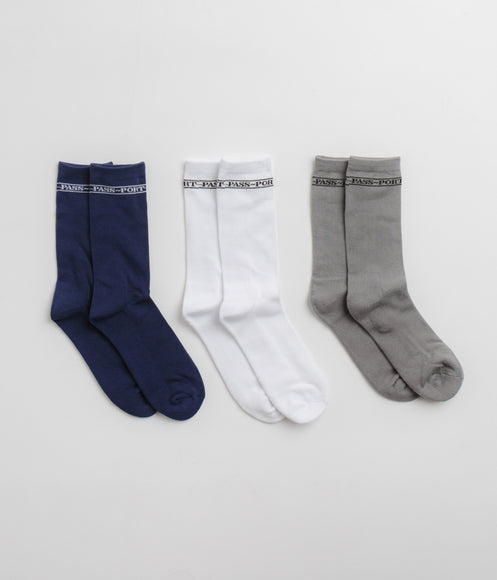 Pass Port Hi Sox Socks (3 Pack) - Navy / White / Grey