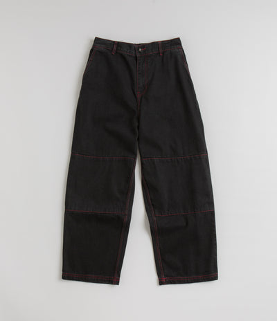 Poetic Collective Denim Sculptor Pants - Black / Red Stitch