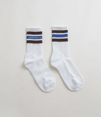 Polar Fat Stripe Socks - White / Brown / Blue