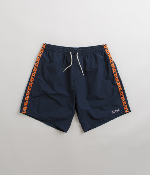 Polar Square Stripe Swim Shorts - Navy / Orange