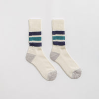 RoToTo Coarse Ribbed Socks - Navy Blue / NW Green thumbnail