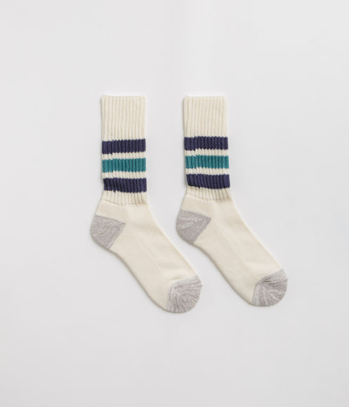 RoToTo Coarse Ribbed Socks - Navy Blue / NW Green