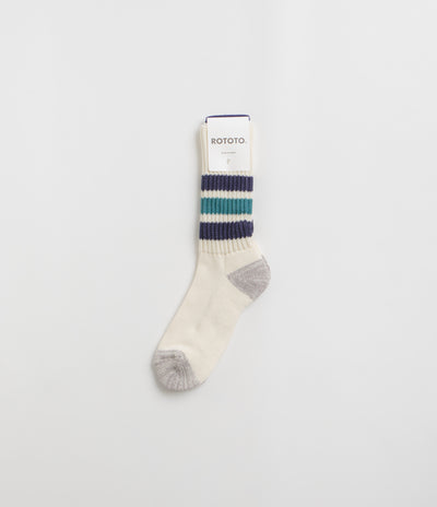 RoToTo Coarse Ribbed Socks - Navy Blue / NW Green