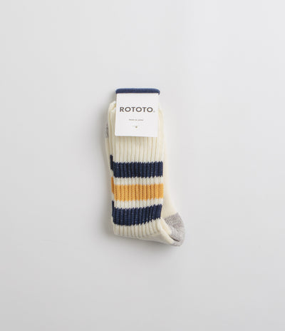 RoToTo Coarse Ribbed Socks - Navy / Yellow