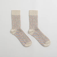 RoToTo Kasuri Ribbed Socks - Coral / Blue thumbnail