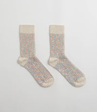 RoToTo Kasuri Ribbed Socks - Coral / Blue