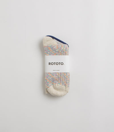 RoToTo Kasuri Ribbed Socks - Coral / Blue