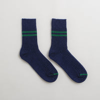 RoToTo Merino Lambswool Socks - Navy Blue / Green thumbnail