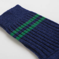 RoToTo Merino Lambswool Socks - Navy Blue / Green thumbnail