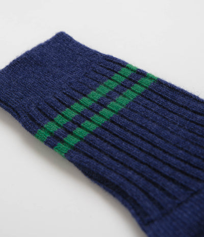 RoToTo Merino Lambswool Socks - Navy Blue / Green