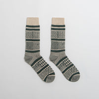 RoToTo Multi Jacquard Socks - Ivory / Dark Green thumbnail