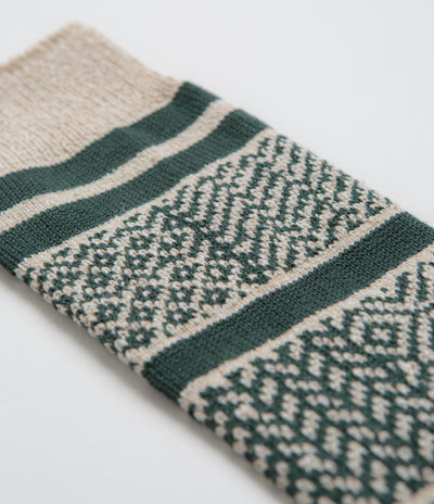 RoToTo Multi Jacquard Socks - Ivory / Dark Green